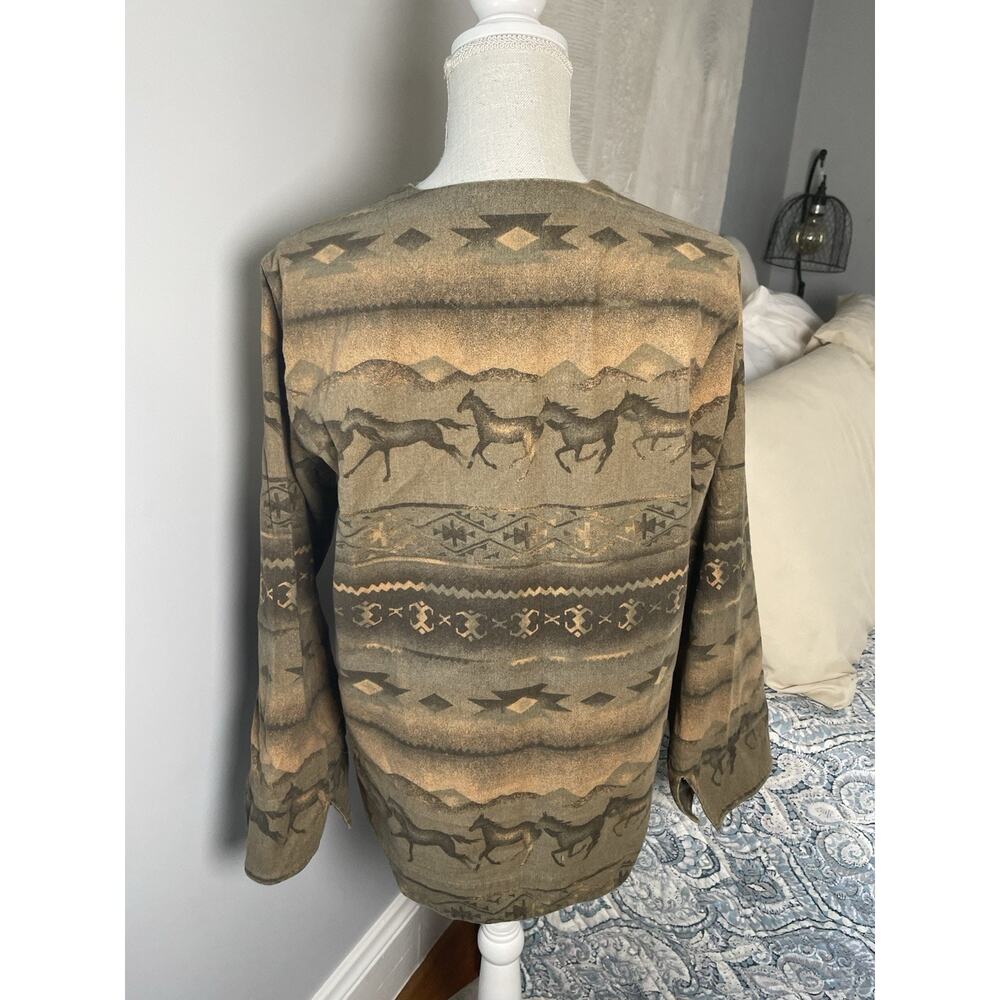 Cabelas Horse Aztec Lace Up Flannel Womens Size L Western Southwest Pullover - Picture 5 of 10